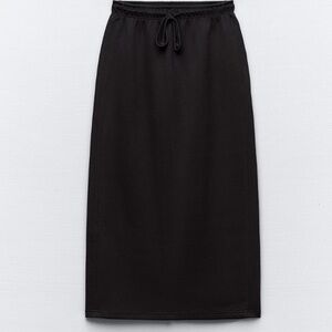 ZARA Plush Black Midi Skirt
